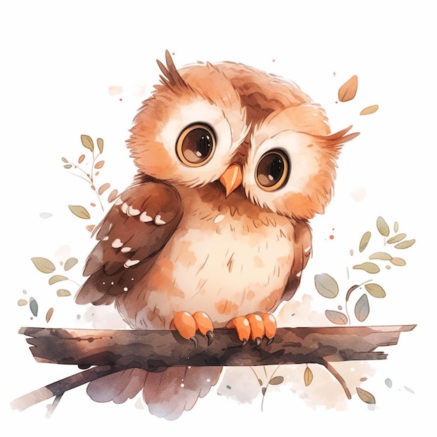 There is a watercolor painting of an owl sitting on a branch generative ai