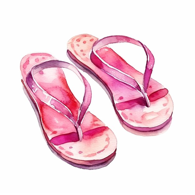 Photo there is a watercolor painting of a pair of flip flops generative ai