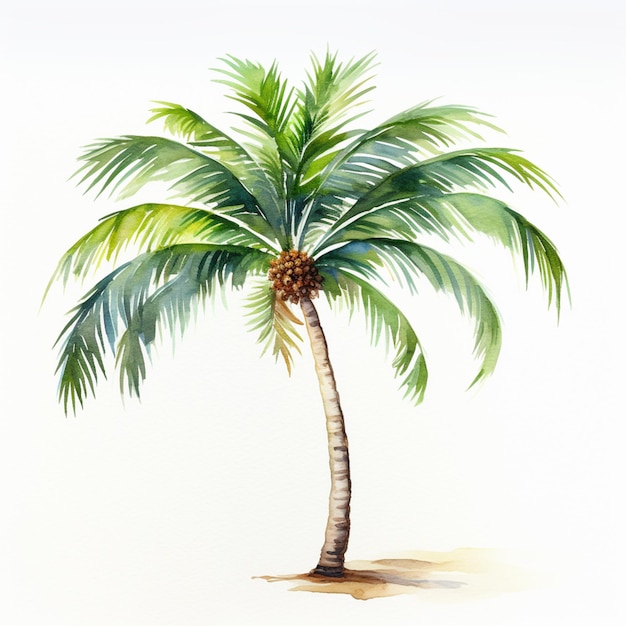 there is a watercolor painting of a palm tree on a white background generative ai