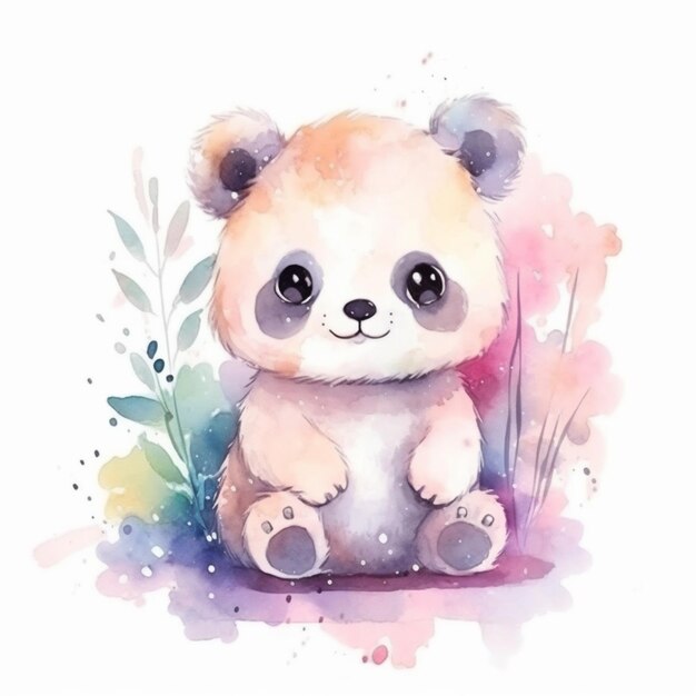 Photo there is a watercolor painting of a panda bear sitting on the ground generative ai