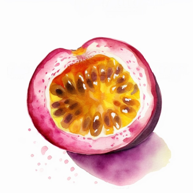 Photo there is a watercolor painting of a passion fruit on a white background generative ai