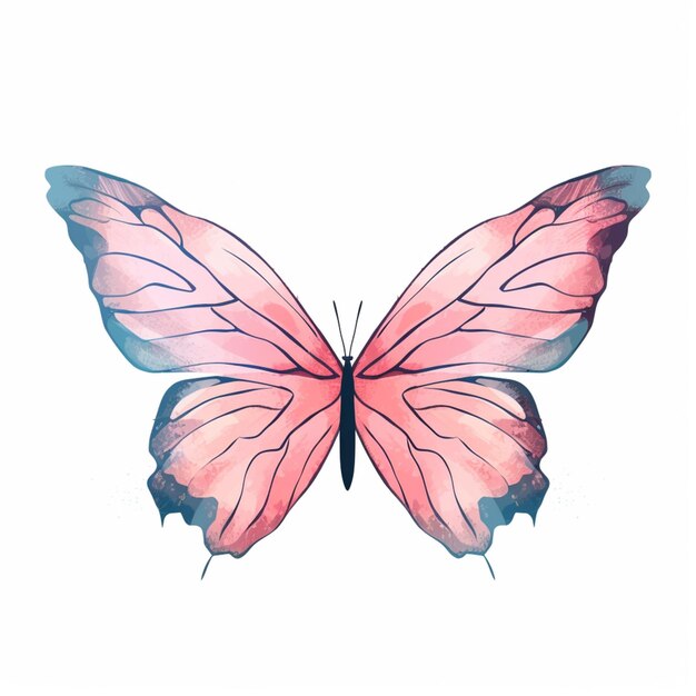 На белом фоне нарисована акварелью розовая бабочка AI Generative