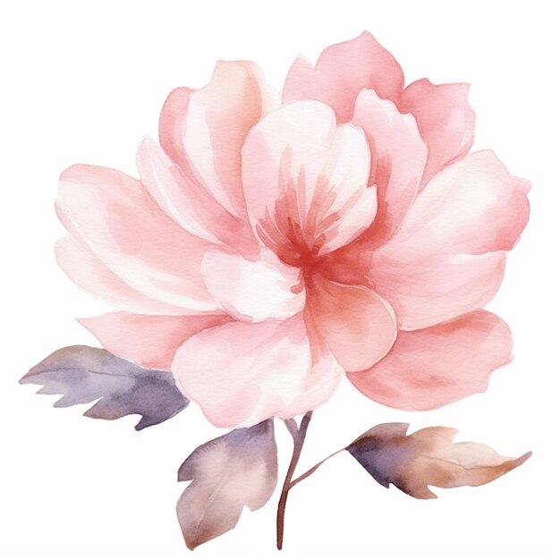 there is a watercolor painting of a pink flower on a white background generative ai