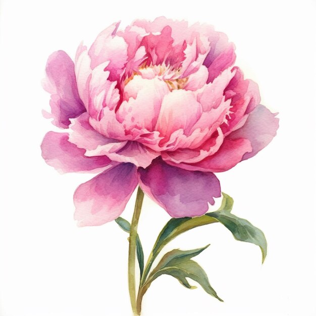 there is a watercolor painting of a pink flower on a white background generative ai