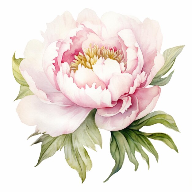 there is a watercolor painting of a pink flower on a white background generative ai