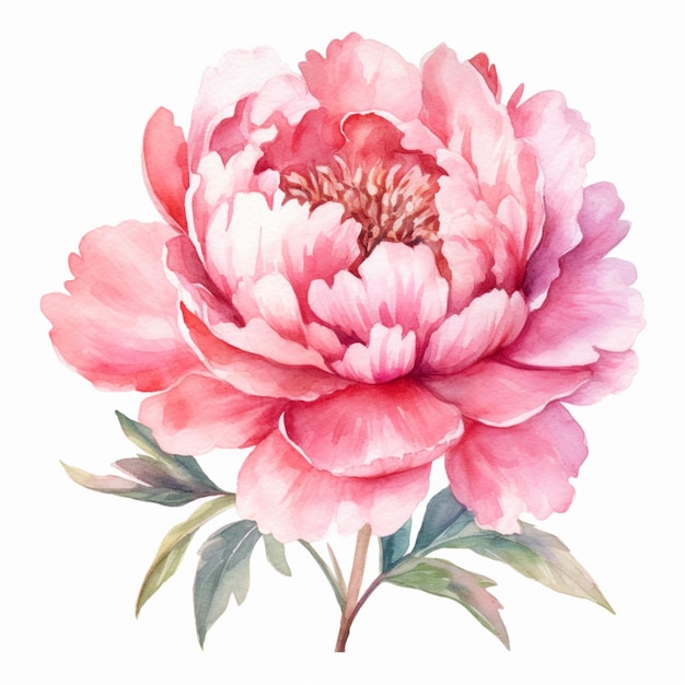 There is a watercolor painting of a pink flower on a white background generative ai