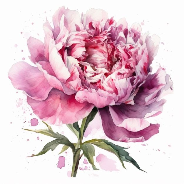 There is a watercolor painting of a pink flower on a white background generative ai