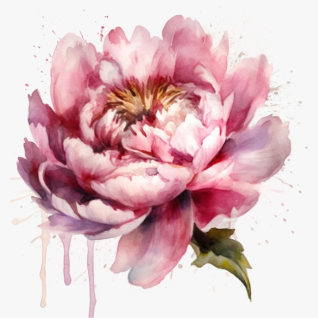 There is a watercolor painting of a pink flower with a dripping drop of paint generative ai