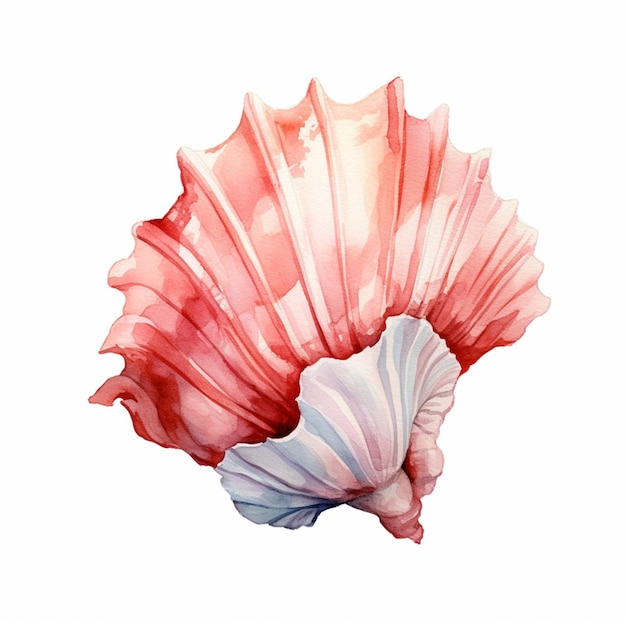 There is a watercolor painting of a pink and white shell generative ai