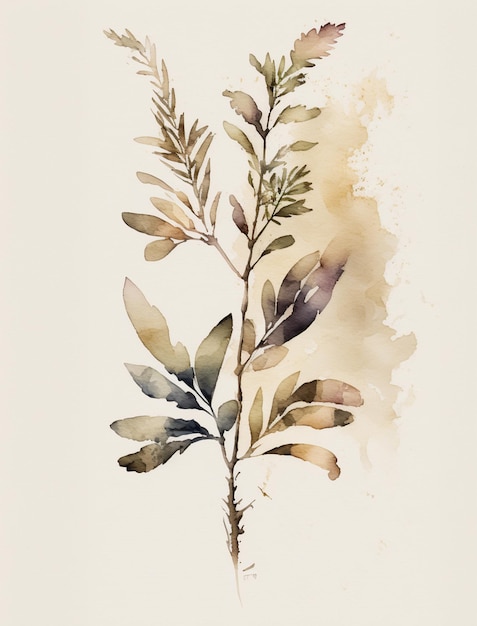 There is a watercolor painting of a plant with leaves generative ai