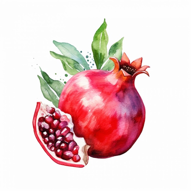 There is a watercolor painting of a pomegranate and a half generative ai