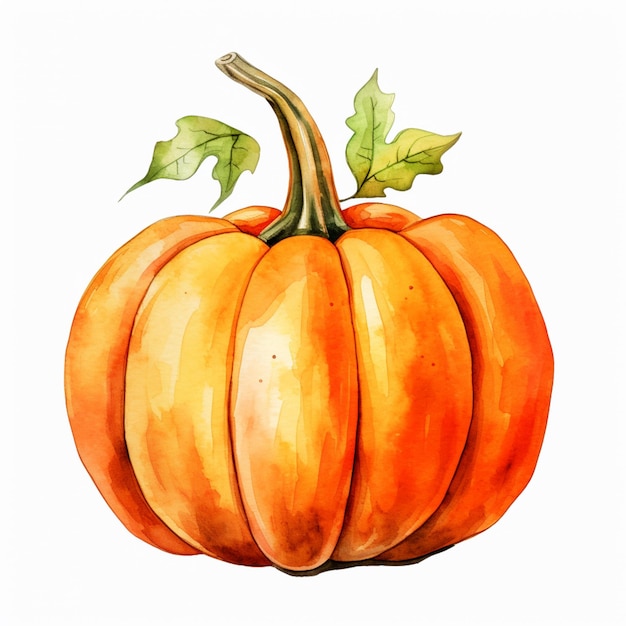 There is a watercolor painting of a pumpkin with leaves generative ai