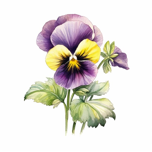 Photo there is a watercolor painting of a purple and yellow flower generative ai