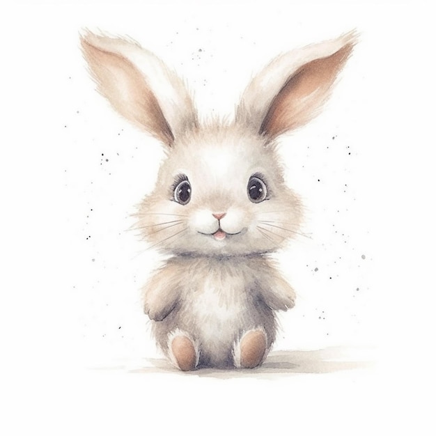 Foto c'è un dipinto ad acquerello di un coniglio seduto a terra generativo ai