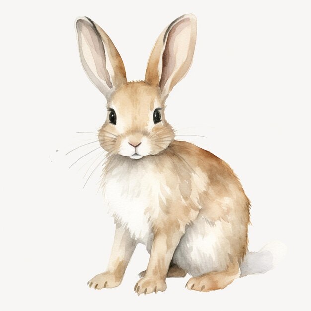 Photo there is a watercolor painting of a rabbit sitting on the ground generative ai