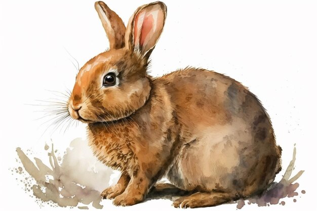 There is a watercolor painting of a rabbit sitting on the ground generative ai