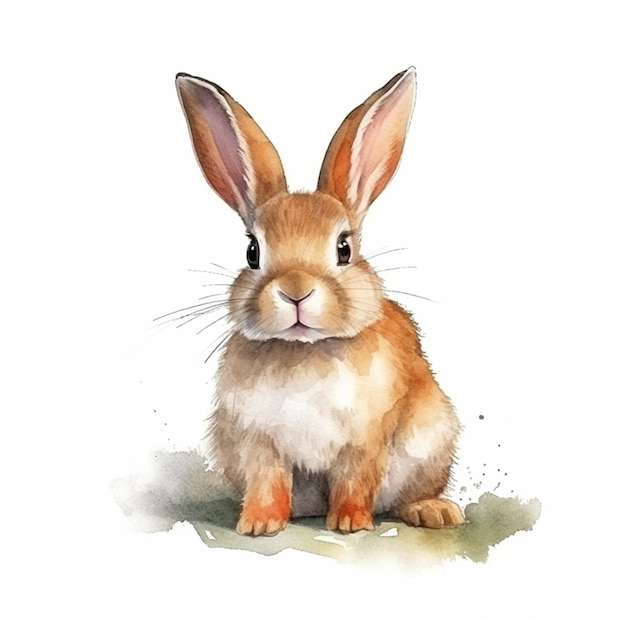 there is a watercolor painting of a rabbit sitting on the ground generative ai