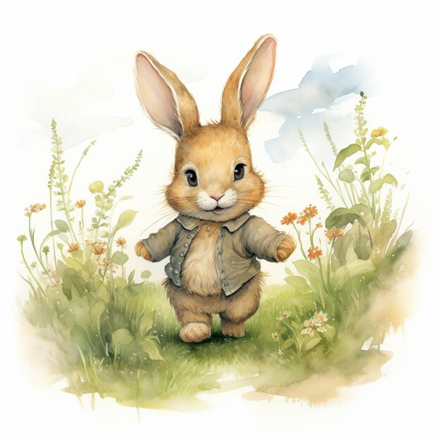 there is a watercolor painting of a rabbit in a suit generative ai