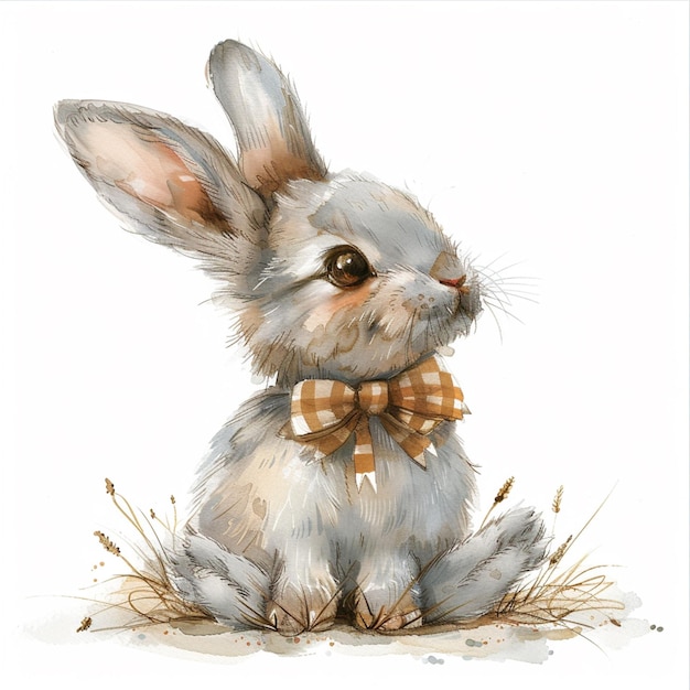 there is a watercolor painting of a rabbit wearing a bow tie generative ai