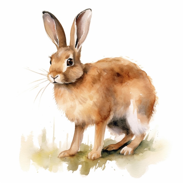 Photo there is a watercolor painting of a rabbit on a white background generative ai