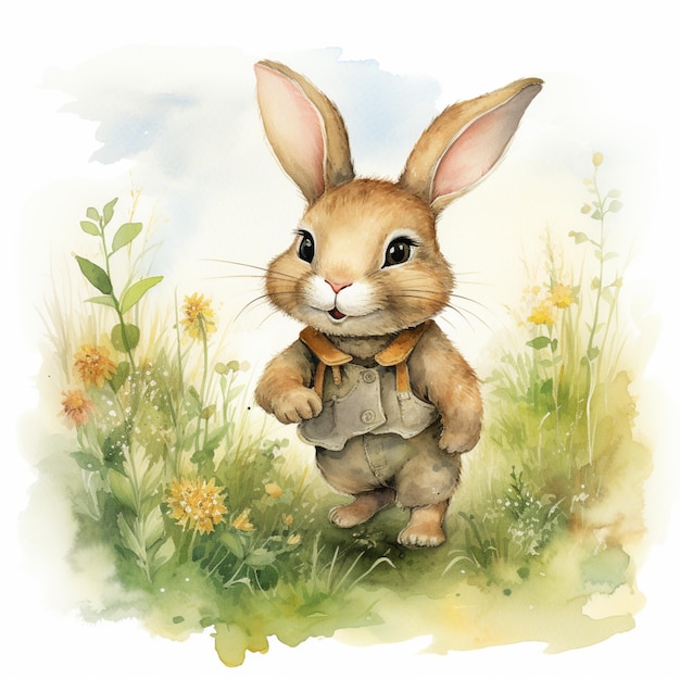 there is a watercolor painting of a rabbit with a backpack generative ai