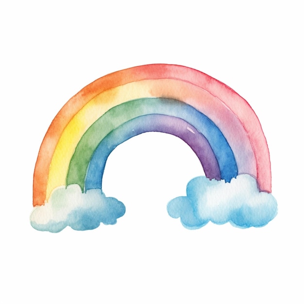 Foto there is a watercolor painting of a rainbow with clouds generative ai