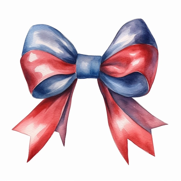 there is a watercolor painting of a red and blue bow generative ai