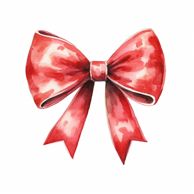 There is a watercolor painting of a red bow on a white background generative ai