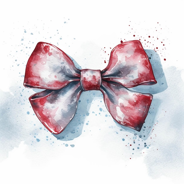 There is a watercolor painting of a red bow on a white background generative ai