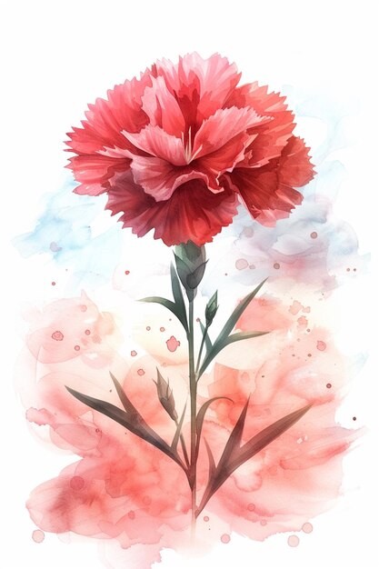 Photo there is a watercolor painting of a red carnation flower generative ai