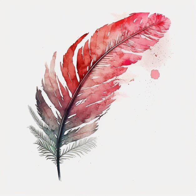 Photo there is a watercolor painting of a red feather on a white background generative ai