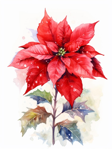 there is a watercolor painting of a red poinsettia flower generative ai