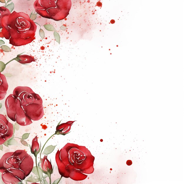 there is a watercolor painting of red roses on a white background generative ai