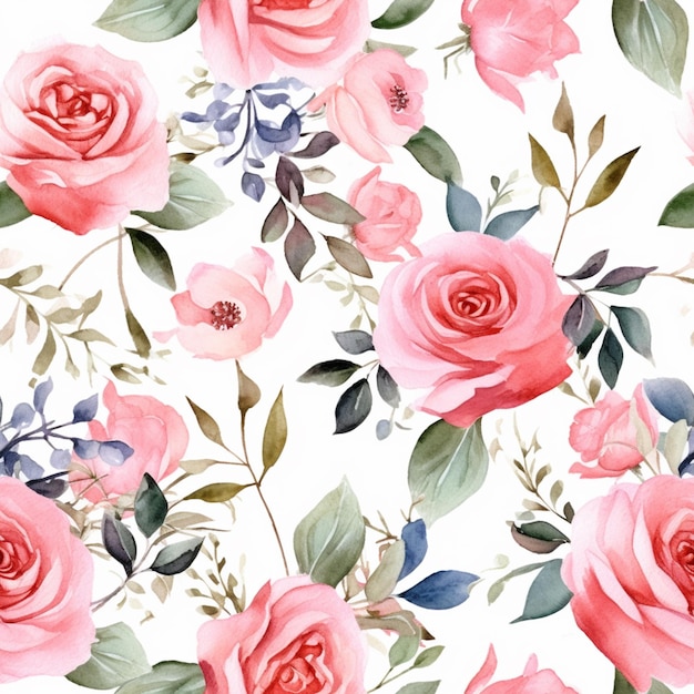 There is a watercolor painting of a rose pattern on a white background generative ai