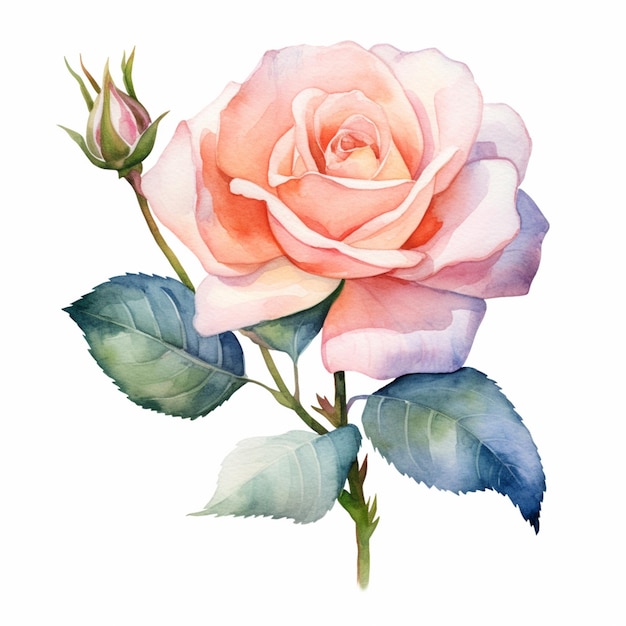 There is a watercolor painting of a rose with leaves generative ai