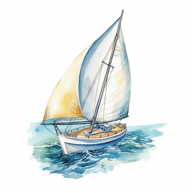 Photo there is a watercolor painting of a sailboat with a sail generative ai