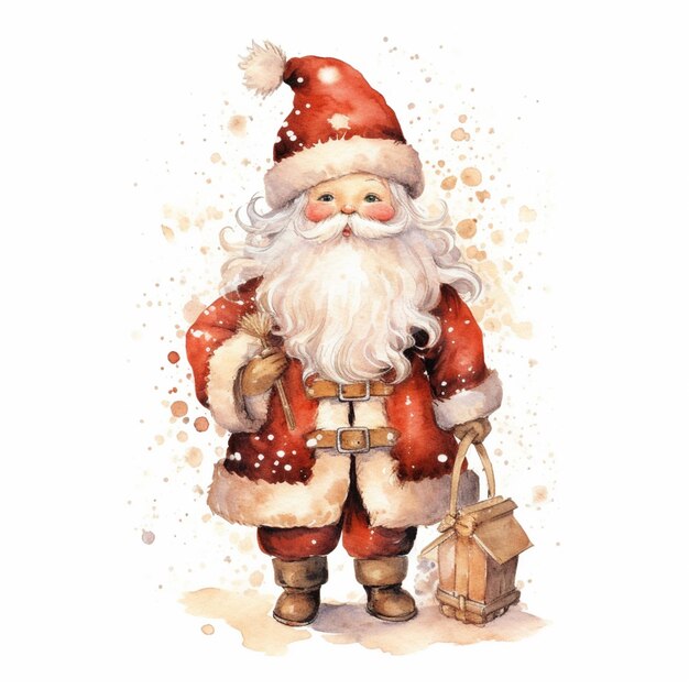 there is a watercolor painting of a santa claus holding a bag generative ai