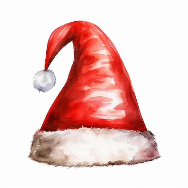 흰색 배경 생성 ai에 산타 모자를 그린 수채화가 있습니다.