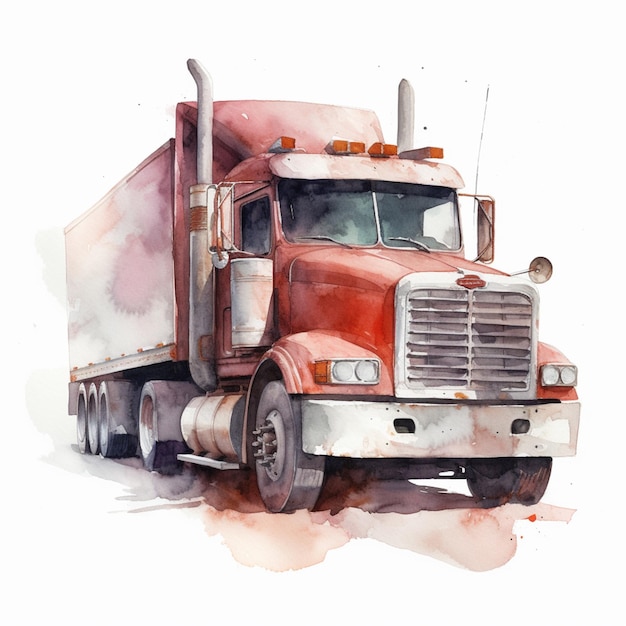 Foto c'è un dipinto ad acquerello di un camion semi su uno sfondo bianco ai generativo