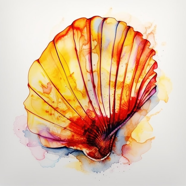 there is a watercolor painting of a shell on a white background generative ai