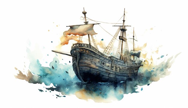 there is a watercolor painting of a ship in the ocean generative ai