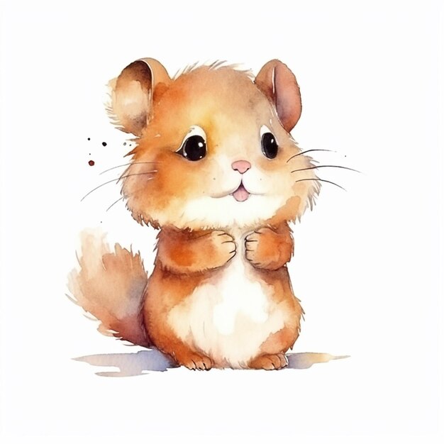 there is a watercolor painting of a small brown hamster generative ai