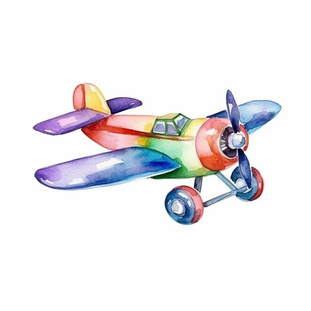 Photo there is a watercolor painting of a small plane with a propeller generative ai