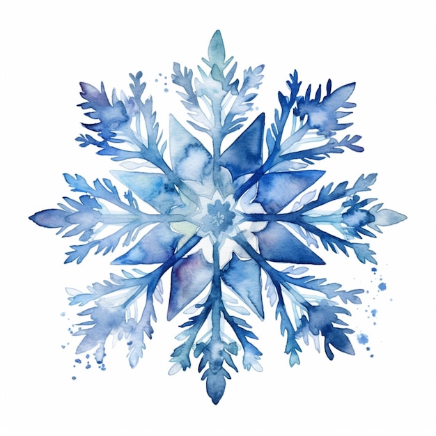 There is a watercolor painting of a snowflake on a white background generative ai