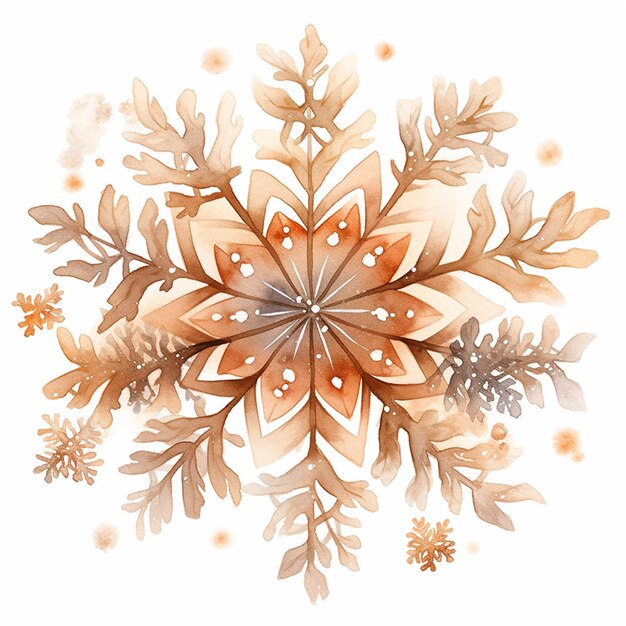 There is a watercolor painting of a snowflake with leaves and flowers generative ai