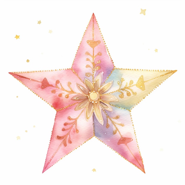 there is a watercolor painting of a star with gold stars generative ai