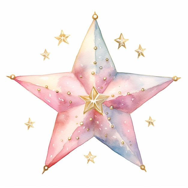 there is a watercolor painting of a star with gold stars generative ai