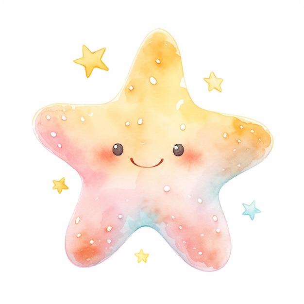 there is a watercolor painting of a starfish with a smile on it generative ai