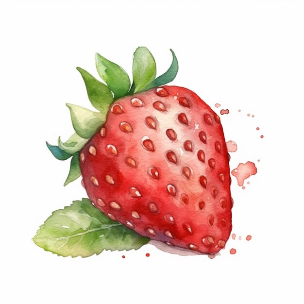 there is a watercolor painting of a strawberry with leaves generative ai