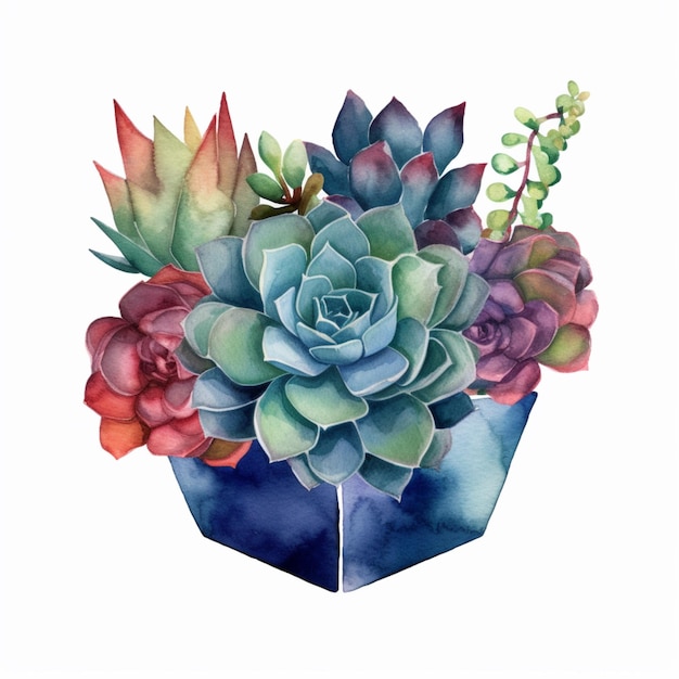 There is a watercolor painting of a succulent plant in a vase generative ai